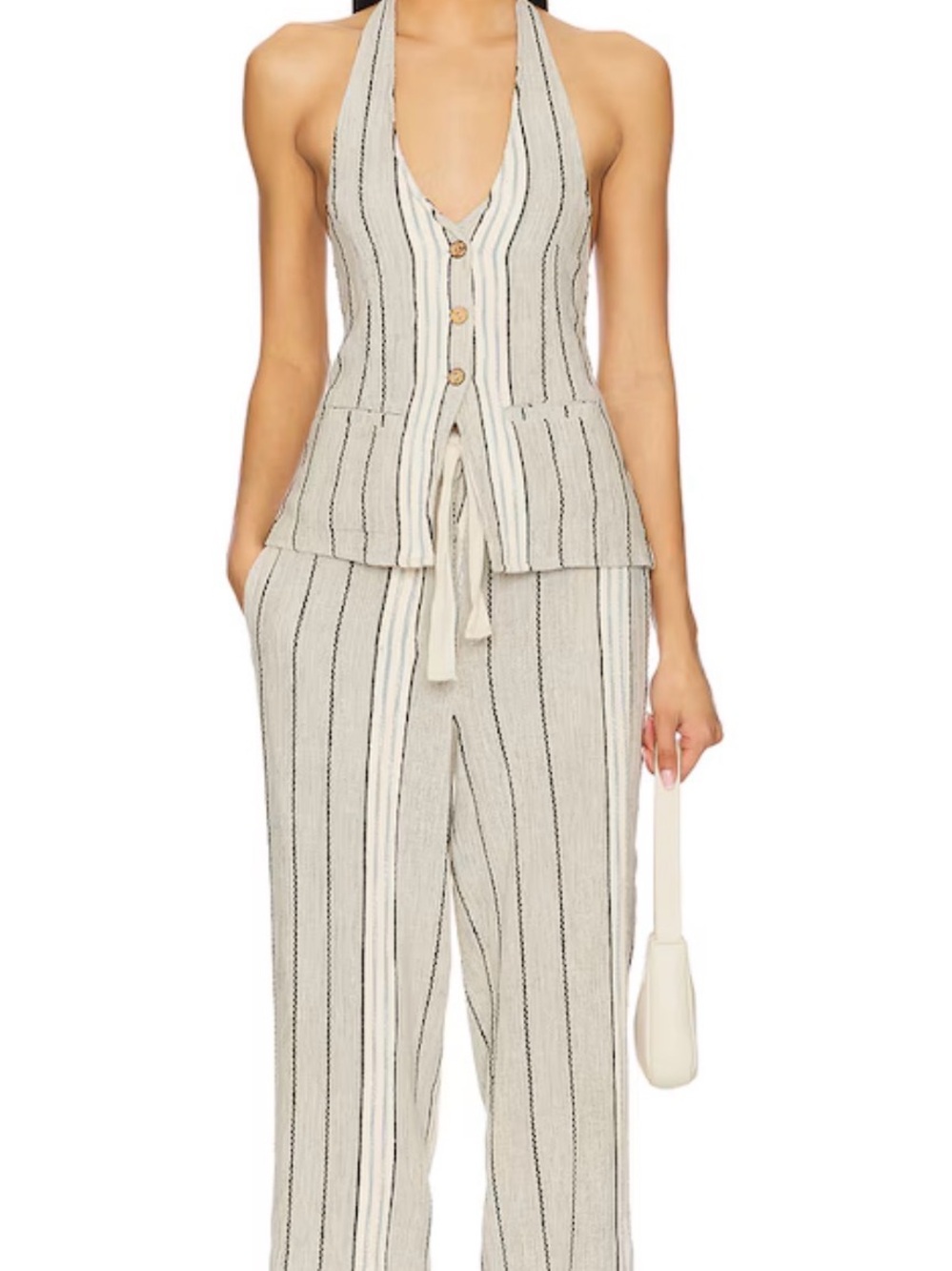 🆕Bnwt Free People Take Me To Paris  Cream Wide-Leg Striped Pants - Picture 2 of 7
